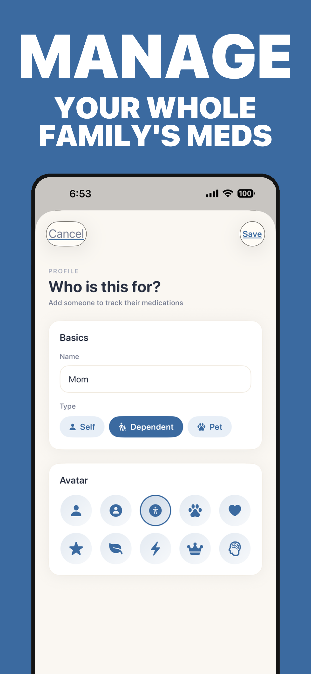 PillRem family profiles showing medications for multiple family members